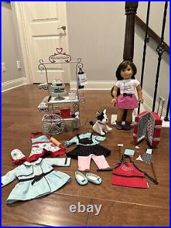 Retired American Girl Grace Doll Bundle Pastry Cart, Outfits, Suitcase, Dog