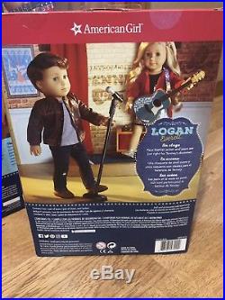 Two American Girl 18 inch dolls Tenney Grant, Logan Everett, guitar, outfits, acc