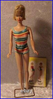 Vintage Barbie American Girl Doll Bend Leg Midge 1958 Blonde with Outfit & Stand